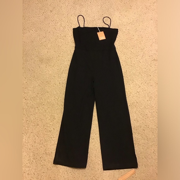 Reformation Pants - REFORMATION NWT KELSI JUMPSUIT BLACK RIBBED CROP SZ L KNIT